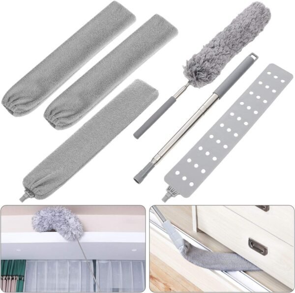 4Pcs Retractable Gap Dust Cleaner Flexible Up to 55in Gap Dust Brush Under Appliance Cleaning Tool Feather Duster with Extension Pole Removable Washable for Under Furniture Couch Stove Fridge Bedside