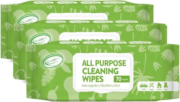 Air Jungles All Purpose Car and Home Cleaning Wipes 70 Count (Pack of 3), Extra Large 8" x 10" Size Cleaner Wipes for Car Interior Household Appliance Yoga Mat Desk Gym Equipment Couch Desk & Fabric
