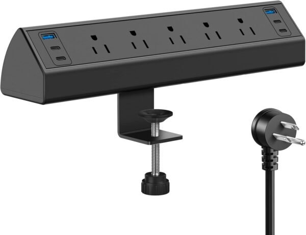 Desk Clamp Power Strip USB C,40W Total Fast Charging Station,4 PD 20W USB C Ports,Desk Edge Mount Power Strip 6 USB Ports 5 AC Outlets Surge Protector,6ft Cord,Fit 1.96" Tabletop Edge