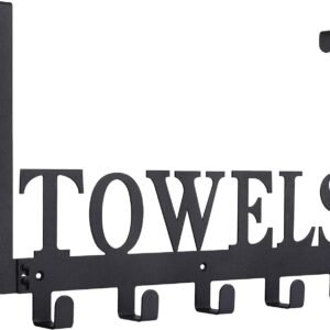 Over The Door Hooks, Towel Holder for Bathroom, Door Mount Towel Rack for Bedroom Kitchen Pool Beach Bathrobe, Wall Mount for Cabinet Cupboard Metal Sandblasted (Black)