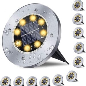 Solar Ground Lights, Waterproof Solar Garden Lights, Upgraded Outdoor Garden Waterproof Bright in-Ground Lights, Landscape Lights for Pathway,Yard,Deck,Lawn,Patio,Walkway (12 Pack Warm Light)