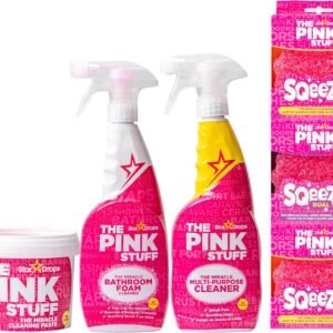 Stardrops – The Pink Stuff – Ultimate Cleaning Pack – The Pink Stuff Miracle Cleaning Paste, Multi-Purpose Spray, Bathroom Foam Spray, and 3 SQeeZY Pack