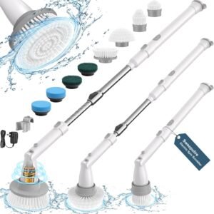 Sweepulire Electric Spin Scrubber SW1, Shower Scrubber with Long Handle, 2 Spin Speeds, Electric Scrubber for Cleaning with 8 Replacement Brush Heads, Bathroom Scrubber for Tub, Shower, Tile, Floor