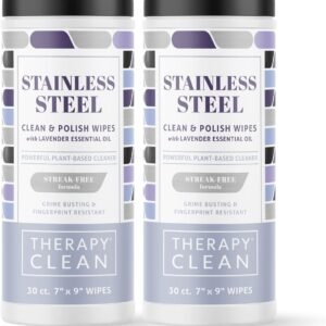Therapy Stainless Steel Wipes for Appliances, 30 Count (2 Pack) - Best for Fridge Wipes - For Dishwasher, Oven, Stove, Sink, and Microwave