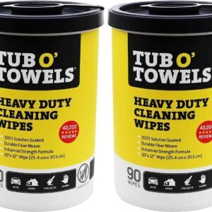 Tub O' Towels Heavy-Duty Multi-Surface Cleaning Wipes, 10" x 12", 90 Count Canister, Removes Grease, Grime, Tough Stains, Durable Disposable Wipes for Home, Garage, Outdoor Cleaning Tasks, 2-Pack