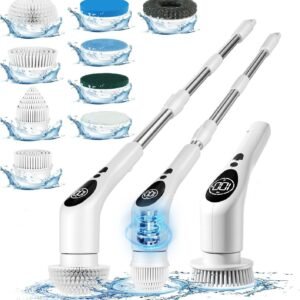 Voice Cordless Electric Spin Scrubber for Shower Cleaning Power Cleaner Brush with 9 Replaceable Brush Heads LCD Display Handheld Bathroom Scrubber Floor Brush