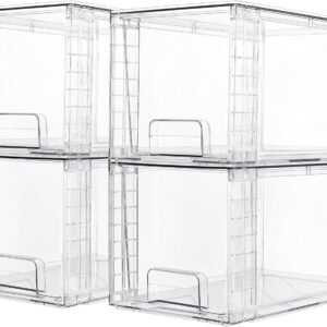 Vtopmart 4 Pack Large Stackable Storage Drawers,Easily Assemble Acrylic Bathroom Closet Undersink Organizers and Storage,Plastic Storage Bins for Kitchen Cabinets,Pantry,Makeup,Medicine Organization