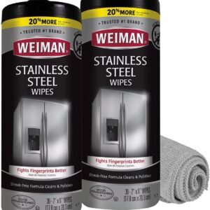 Weiman Stainless Steel Cleaner and Polish Wipes Bundle with Microfiber Cloth-Removes Fingerprints, Water Marks and Grease from Appliances - Works Great on Refrigerators, Ovens, and Grills